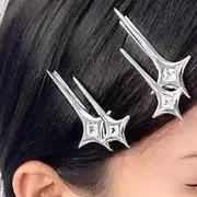 Rhinestone Star Hair Clip Silver - One Size