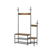 IHOMDEC Parent-Child Wood Metal Hall Tree Coat Rack Shoe Bench Rustic Dark Brown