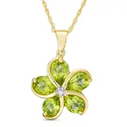 Pear-Shaped Peridot and Natural Diamond Accent Flower Pendant in Sterling Silver with 14K Gold Plate