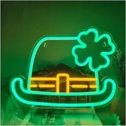 Hanging Art Neon Signs St. Patrick's Day Hat Neon Signs LED Light for Wall Art Decor for Bar Living Room Party Home Bedroom 34cm×26cm