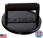 Fire Beauty Burger Press,6.5" Grill Press Enamel Surface,Cast Iron Grill Pres