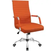 LACOO Executive Task Chair 19.8" Leather Adjustable Height Swivel Orange w/ Arms