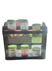 Wooden Multipurpose 2 Tier Spices Stand Kitchen Rack Holder With 6 Plastic Jars