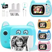 Instant Print Camera for Kids, Upgraded Selfie Kids Digital Camera, Zero Ink 1080P HD Video Camera with 3 Rolls Print Paper, 1000 mAh, Dual Lens, 32G SD Card for Girls&Boys Gifts (Green)
