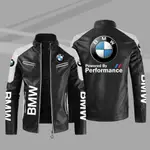 BMW車標LOGO外套 PU印花皮衣 騎行夾克外套 防風防水騎行服 賽車皮衣外套 賽車皮革外套
