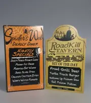 Halloween Menu Sign Set Spiders Web Deadly Dinner Roadkill Tavern Hanging Signs
