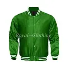 New Men's Varsity Letterman baseball Green Bomber Style All Satin Jacket XS~7XL