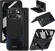 [ZQYFCDZ] Case for Google Pixel 9 Pro Fold - with Built-in Stand, Pen Compartment, Anti-Fingerprint and Full Protection with Built-in Screen Protector, Black
