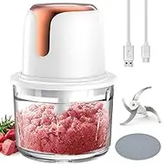 Sunfuny Cordless Food Processor, Mini Food Chopper Wireless with 5-Cup Glass Bowl, 6000mAh Battery USB-C Rechargeable Vegetable Chopper, Electric Meat Blender Garlic Grinder Kitchen Mixer (Rose Gold)