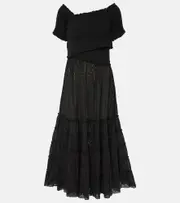 [Poupette St Barth] Poupette St Barth Soledad smocked cotton midi dress AU 6 black