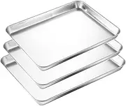 Set of 3 Baking Sheet,Stainless Steel Sheet,Cake Pan,Antibacterial and Corrosion-Resistant Tray,Mirror Finish & Rustproof, Easy Clean Plate, for Baking, Lasagna Cake Brownie