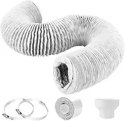 Exhaust Hose Diameter 100 mm, Length 6 m Flexible Hose White, Dryer Hose with Exhaust Hose Adapter Reducer 150 100 with 2 Hose Clamps, PVC Aluminium Flexible Pipe Ventilation Hose