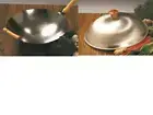 16" flat bottom wok wood handle carbon steel/15" dome lid.. 14 gauge USA MADE.