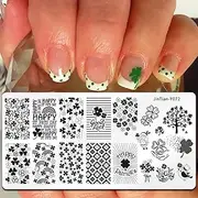 St Patricks Day Nail Stamping Plate Spring Shamrock Nail Stamping Plates Irish March 17th Nail Decorations Polish Gel Nail Art Stamping Template Set Manicure Stencils Tool