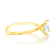 Sterling Silver Gold Plated Princess Cut White Zirconia Ring, Q