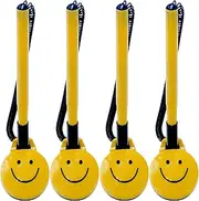 8 Pack of Secure Counter Pens with Plastic Secure Cord Attached to Adhesive Back Base Pen Holder with Smiley Face Design for Home Workplace School Office