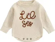 [Carolilly] Baby Girls Knitted Jumper Toddler Baby Girls Sweater Newborn Baby Sweater Romper Flower Letter Embroidery Pattern
