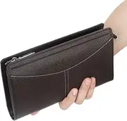 Men's Wallets Long Wallets Large Capacity Men's Clutch Leather Wallets Men's Wallets with Mobile Phone Bags Coin Purses Card Holders Men's Handbags with Wrist Straps,Black