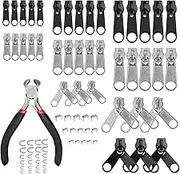 85 Pieces Zipper Replacement, Zipper Repair Kit with Zipper Install Pliers Tool and Zipper Extension Pulls for Repair Clothing ,Bags,Jackets, Tents,Luggage,Backpacks Silver Black