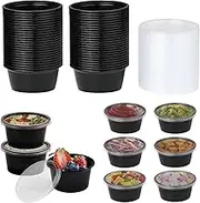 Jogoico Pack of 50 Storage Containers with Lids, 2 OZ Food Storage Containers, Leak-Proof Salad Dressing Containers, Microwavable Plastic Containers, Coolable Small Tins for Sauces, Dips, Spices