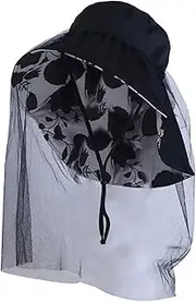 [Felice Ann] Wide Brim Sun UV Protection Sunhat with Mesh Veil Head Net Hat
