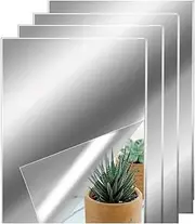 [Jindizi] 4 Pcs Flexible Mirror Sheets, 15 * 25cm Self-Adhesive Non-Glass Mirror Stickers, Fun House Mirror Tiles for Home Wall Decoration, Silver, Medium