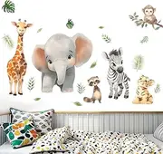 Amimagen Forest Baby Animals Wall Decals - Elephant Lion Giraffe Monkey Wall Stickers - Nursery Kids Girls Boys Room Daycare Playroom Classroom Wall Decor