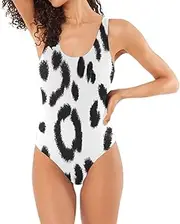 [RPLIFE] Black White Leopard Skin Women's One-Piece Bathing Suit, Open Back Swimsuits for Women Honeymoon Bathing Suits for Women