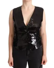 Dolce & Gabbana Sequin Vest Sleeveless VNeck Women Black