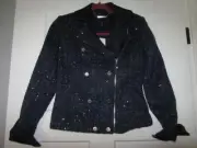 White House Black Market Jacket Lurex Sequin Tweed Navy Blue Blazer Coat 00 NEW