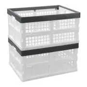 34 Litre Folding Plastic Storage Crates, Stackable Storage Basket, 2 Packs