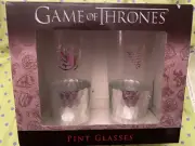 Game of Thrones Stark + Targaryen Collectors 16 oz Pint Glasses Silver Trim NEW