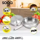 SOGA 18/10 Stainless Steel Fry Pan 34cm Frying Pan Skillet Helper Handle & Lid