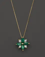 Emerald and Diamond Flower Pendant Necklace in 14K Yellow Gold, 18