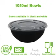 1050ml Black Takeaway Noodle Bowls Plastic Containers Round Soup Bowls Reusable