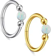 [MODRSA] 18g Nose Ring Opal Nose Ring Opal Nose Stud L Shaped Opal Nose Hoop Clicker Silver Gold Nose Rings for Women Cartilage Hoop Earring Cartilage Hoop Helix Hoop Earring White Daith Earring Hoop