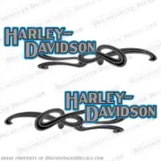 Fits Harley-Davidson Softail FXST 1990 BLUE + White Outline Gas Tank Decals 14"