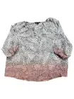 Womens Plus Size Ivory Pink Color Blend Leopard Print 3/4 Sleeve Top Shell 1X