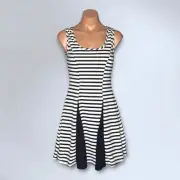Charlotte Russe "Pin Up Night" Black & White Striped Fit-and-Flare Dress S NWT