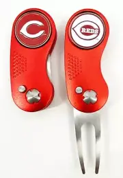 GOLF SWITCHBLADE Cincinnati Reds DIVOT REPAIR TOOL + Ballmarker Red