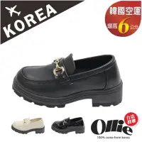 在飛比找momo購物網優惠-【OLLIE】韓國空運。金屬吊飾瘦腿6CM刻紋厚底樂福鞋/大