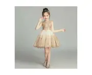 Gold Lace Flower Girls Pageant Dresses Long Puffy Prom Tulle Ball Gown-A1-Skirt