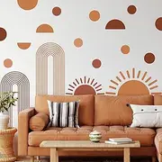 20 Pcs Half Sun Wall Decal Large Boho Wall Decals Sunshine Wall Stickers Vinyl Nursery Removable Peel and Stick Wall Decals for Nursery Kids Room Playroom Decor (Bohemian Style)