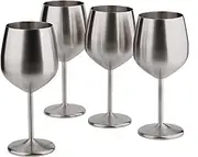 ARORA Stainless Steel Wine Glass 18oz - Set of 4 Matte Silver - 3.6" D x 8.3" H, Large (851005)