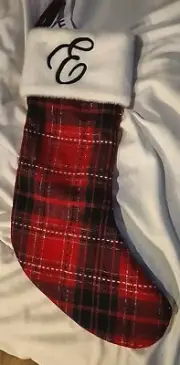 Target Wondershop Letter Monogram Stocking Initial "E" red Plaid 18” NEW