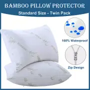 2/4/6 PCS Waterproof Bamboo Pillow Protector Case Breathable Slip - Zipper Open