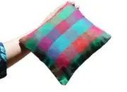 Checkered Throw Pillow - Cotton Silk - Saree Silk Pillow | 12" x 12"