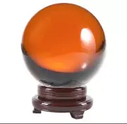 Giant 6 inch (150mm) Genuine Quartz Crystal Sphere (Amber Color) & Wooden Base