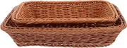 2Pcs Handwoven Decorative Basket Rectangular Imitation Rattan Bread Basket for Tabletop Sundries Storage Natural Rustic Design for Kitchen Living