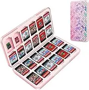 OLDZHU Cute pink storage box for games, compatible with Nintendo Switch game card, game case for Nintendo Switch OLED with 24 playing card slots and 24 micro SD card slots, hard shell soft rubber